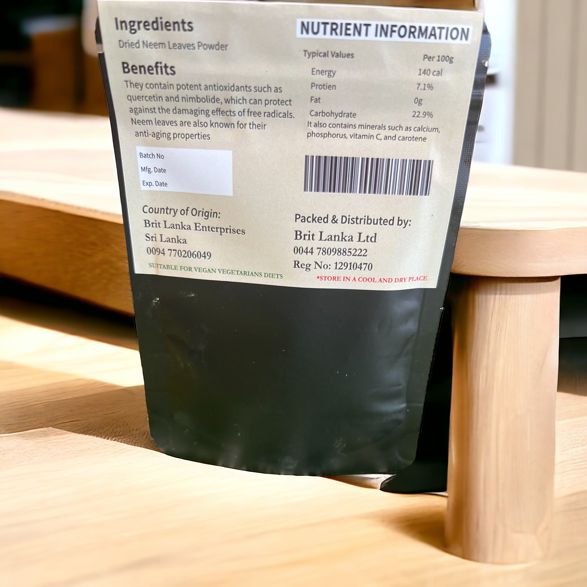 Hand-Grind Neem Leaves Powder 25g | Pure Ceylon Kohomba