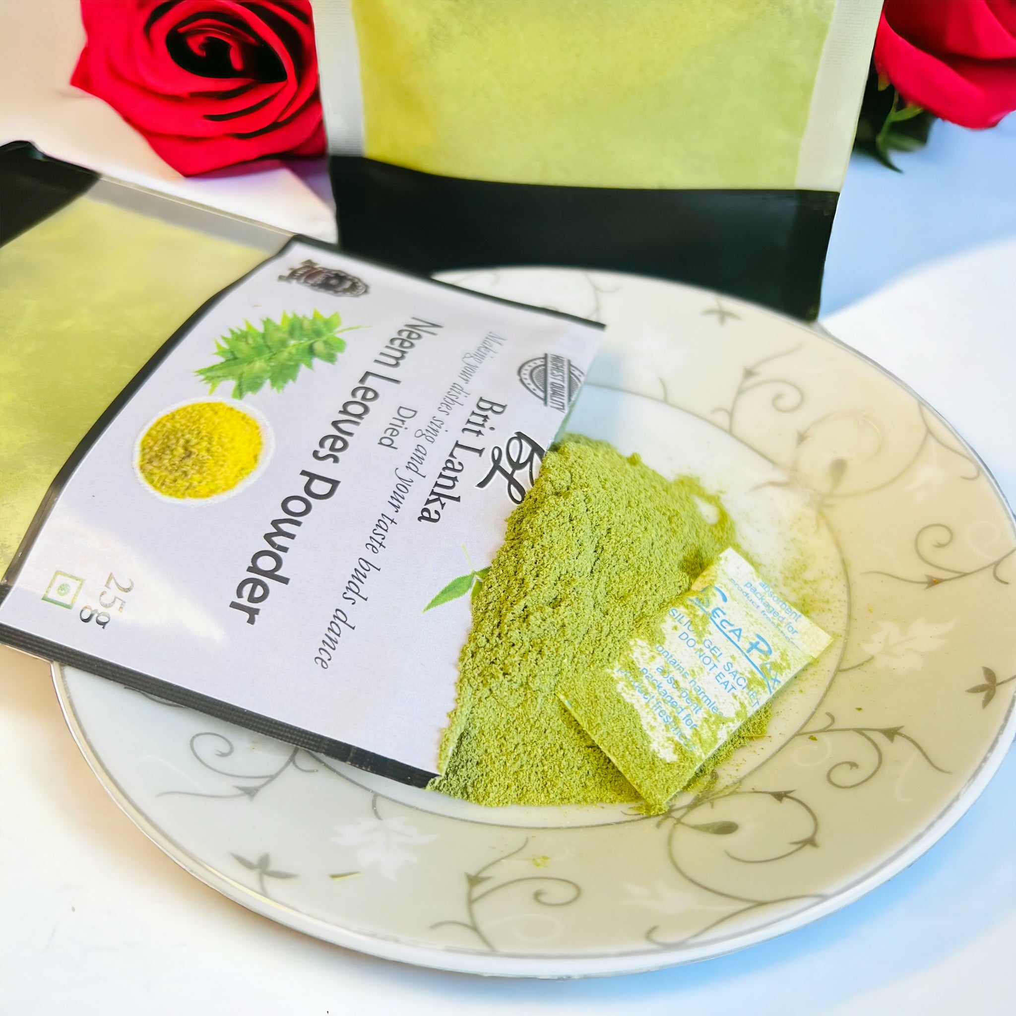 "Pure Ceylon hand-grind neem leaves powder 25g in eco-friendly packaging"