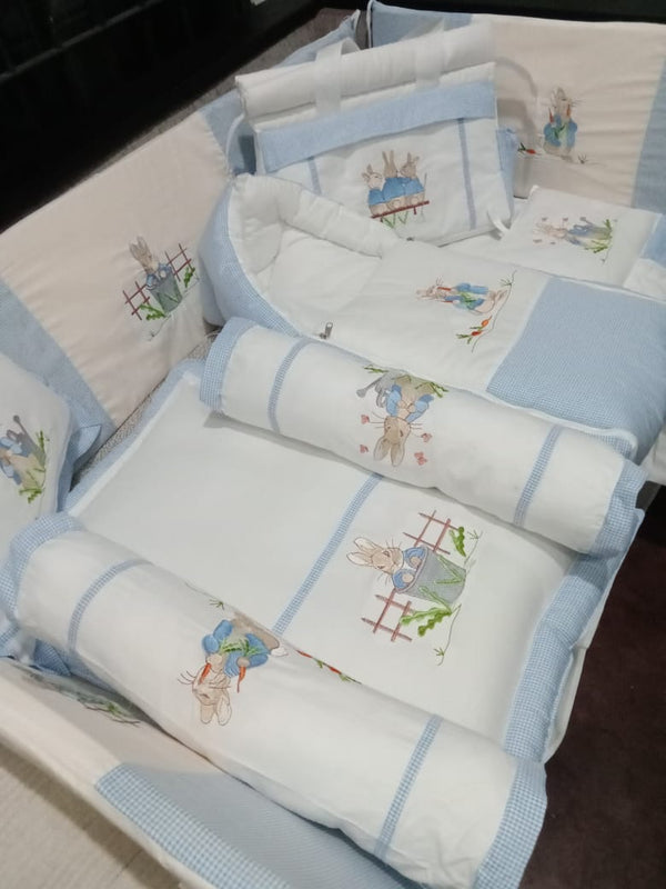 Luxury Handmade Cotton Embroidery 9 Pieces Baby Bedding Collection Free Size - S6