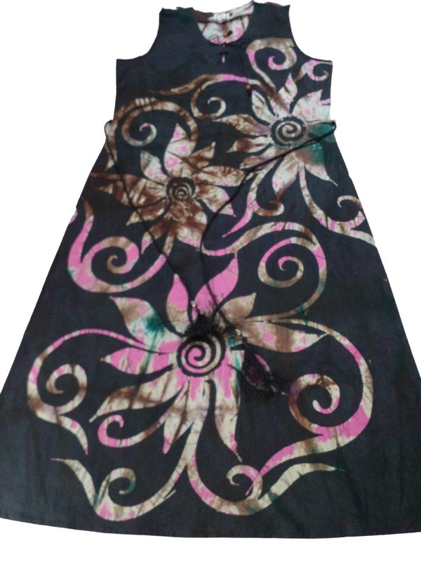 Sleeveless Cotton Frock - Black &amp; Pink L