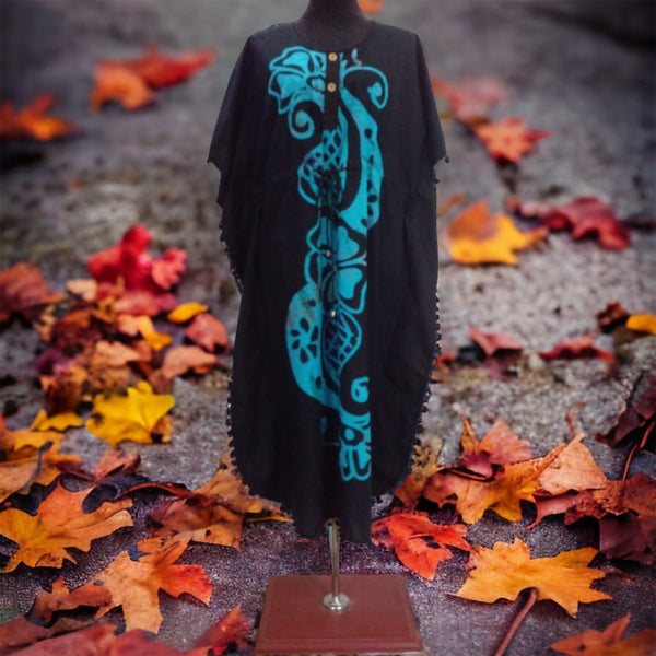 Batik Kaftan Cotton - with free Scrunchie - Black &amp; Blue