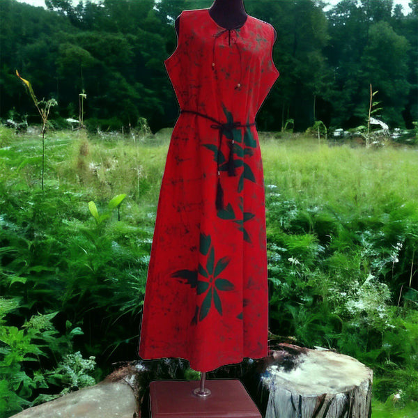 Sleeveless Cotton Frock - Red &amp; Green L