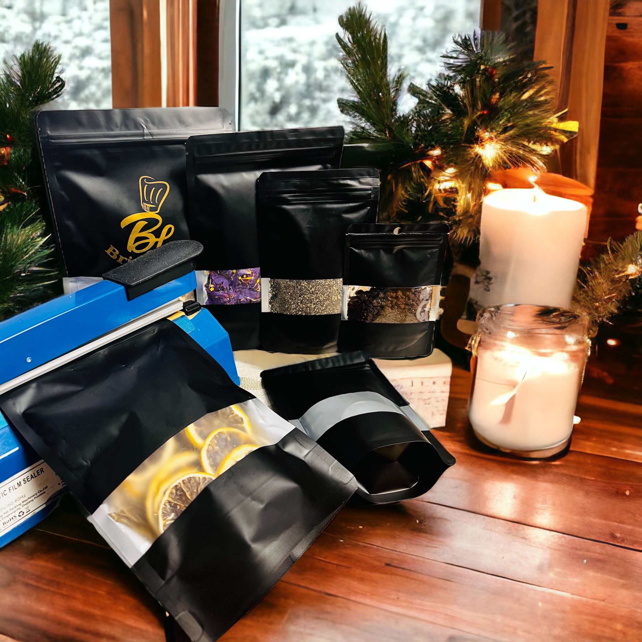 Black Resealable Stand-Up Mylar Zip Lock Bags | Heat Seal Food Storage Pouches