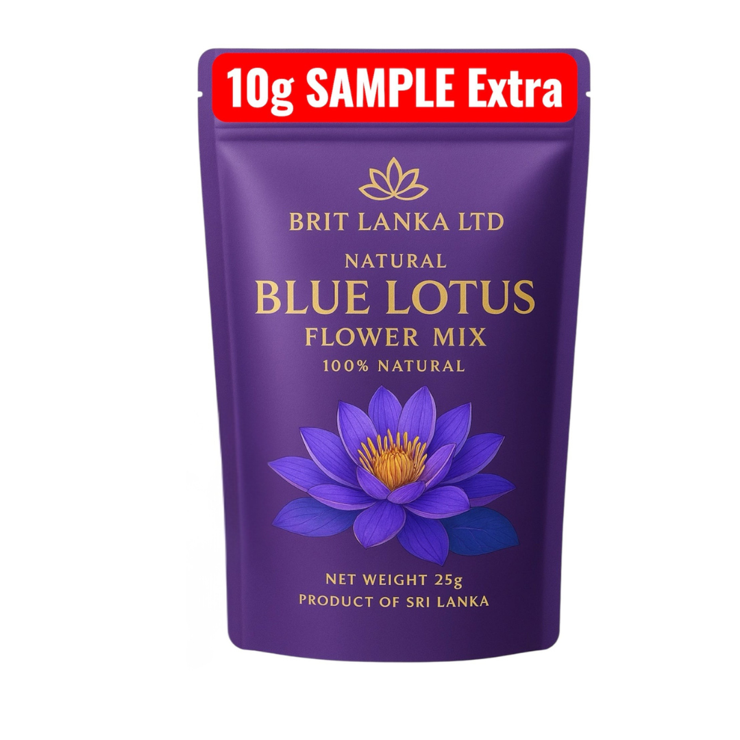 Purple package of Brit Lanka Ltd Blue Lotus Flower Mix with a purple flower graphic on a white background