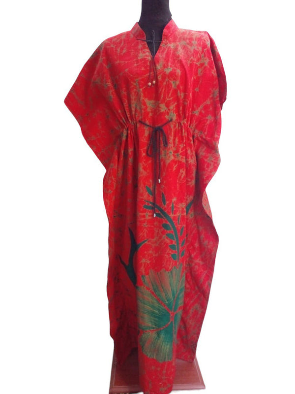 Batik Kaftan Cotton - with free Scrunchie - Red &amp; Green