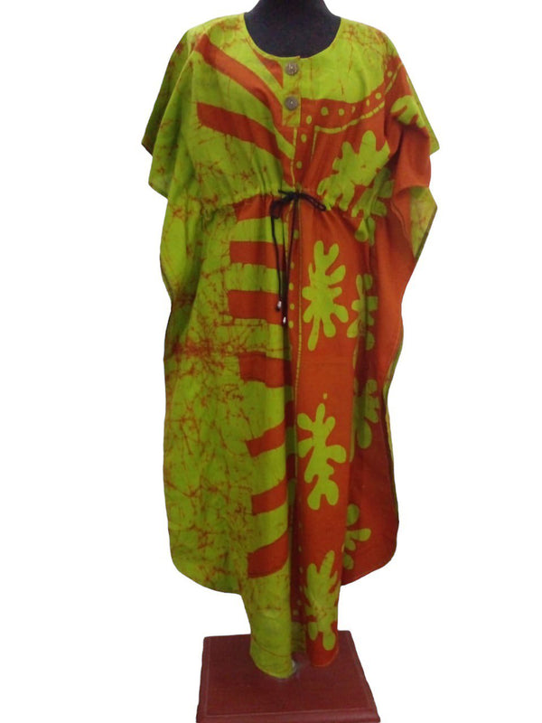 Batik Kaftan Cotton - with free Scrunchie - Green &amp; Orange