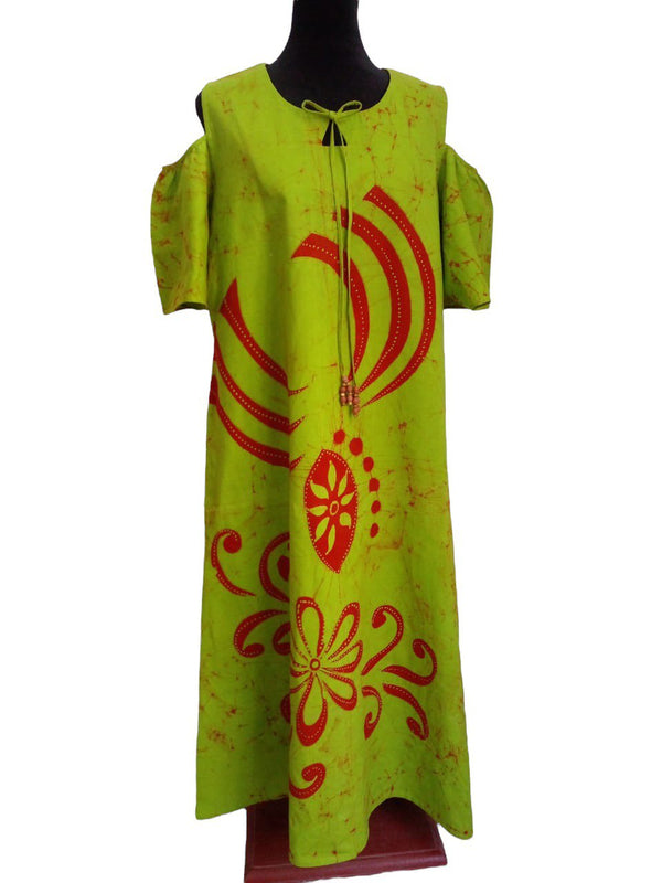 Batik long cotton frock - with free Scrunchie - Green XL