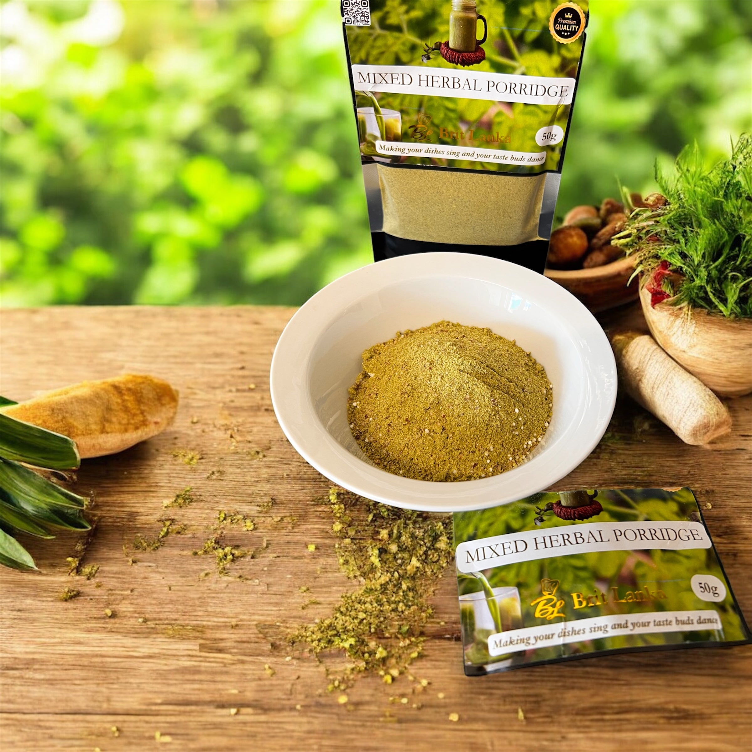 Handmade Ceylon Organic Mixed Herbal Porridge made with Gotukola, curry leaves, brown rice, and coconut milk – healthy Sri Lankan energy drink