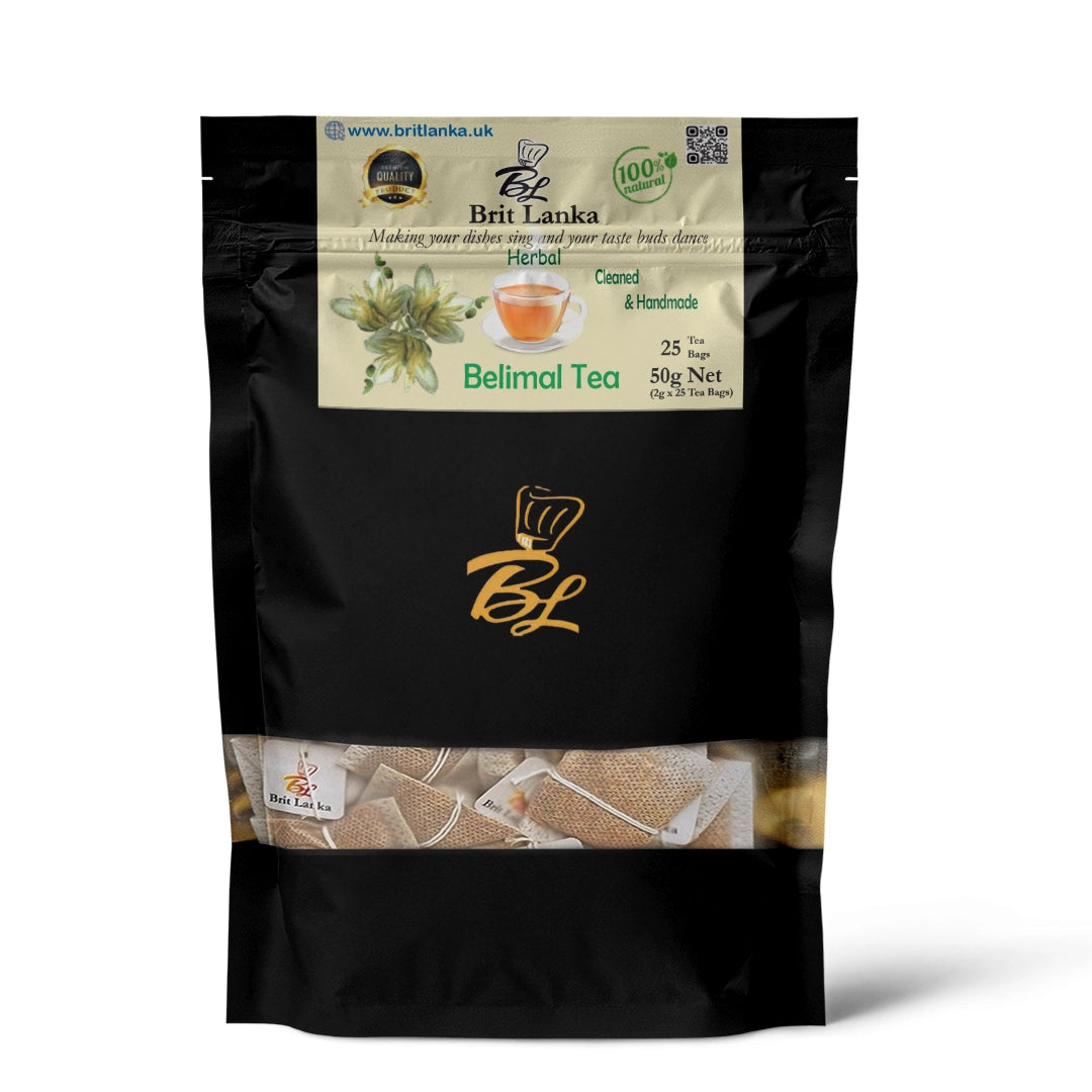 Black tea packaging with visible branding and product details on a white background