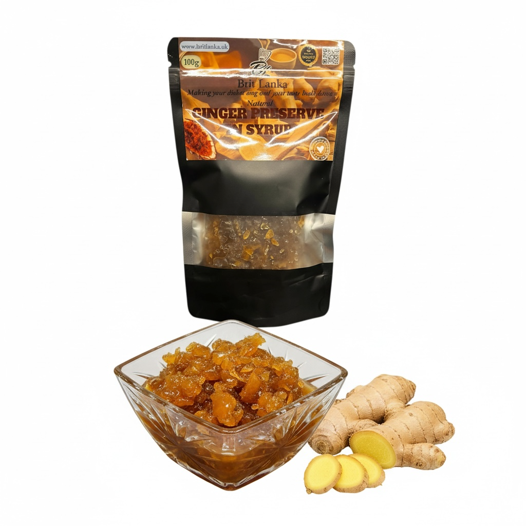 Natural Ceylon chopped ginger preserve 100g in packs , handmade and preservative free
