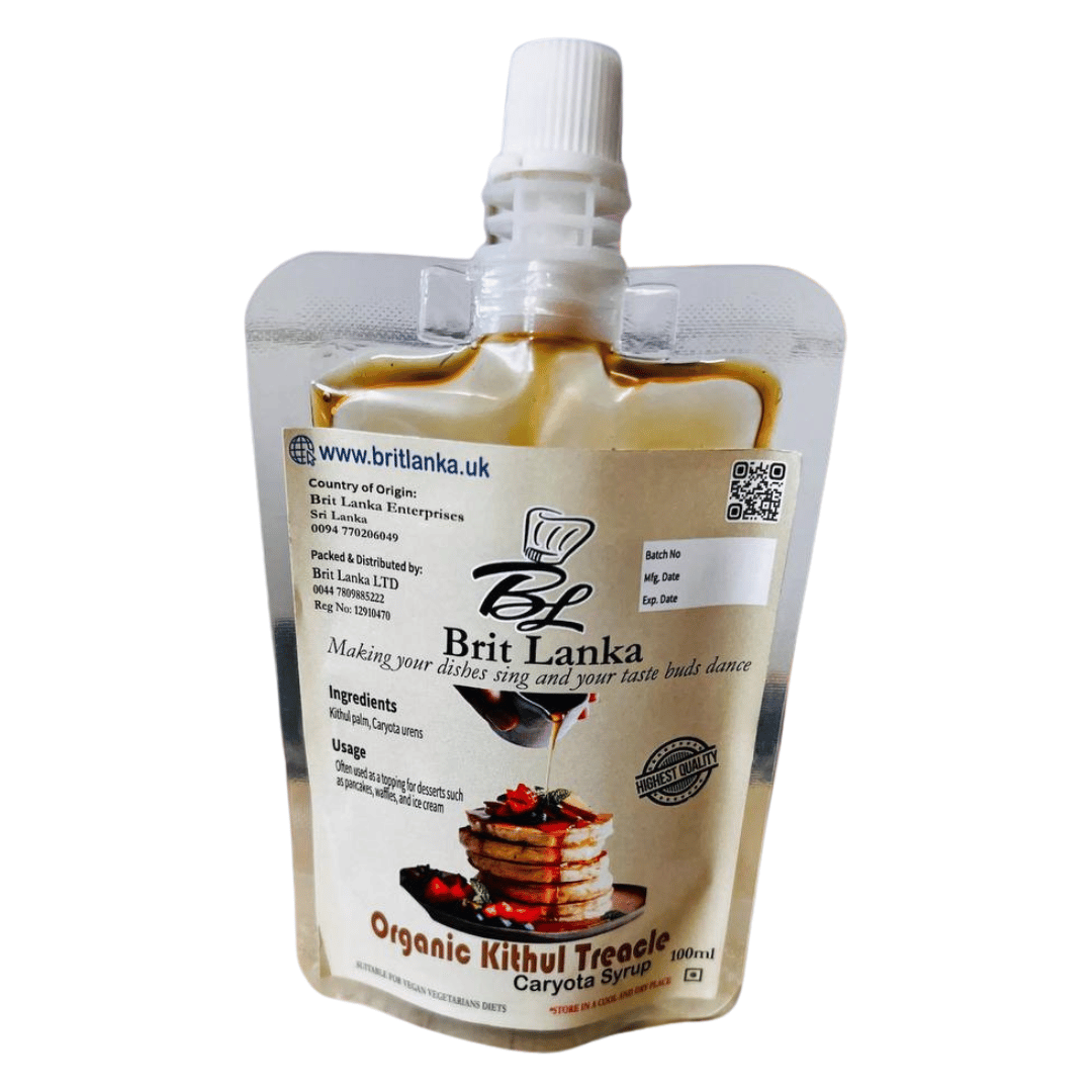 Packaging of Brit Lanka Organic Kithul Treacle on a white background