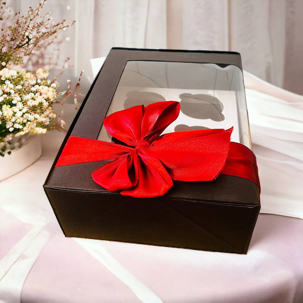 6 Hole cupcakes boxes with Red Ribbon bow - 2 Boxes