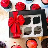 6 Hole cupcakes boxes with Red Ribbon bow