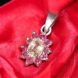 Silver pendant, yellow and pink sapphire1 carat and 50 points.Ceylon Natural