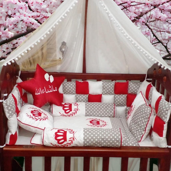 Luxury Handmade 15PCS Nursery Crib Cotton Bedding Sets Collection Size 80x140 CM - Velour