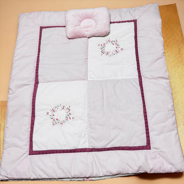 Hand Made Luxury Cotton Baby Quilted Toddler Cot Comforter With Pillow100 x115cm - S5